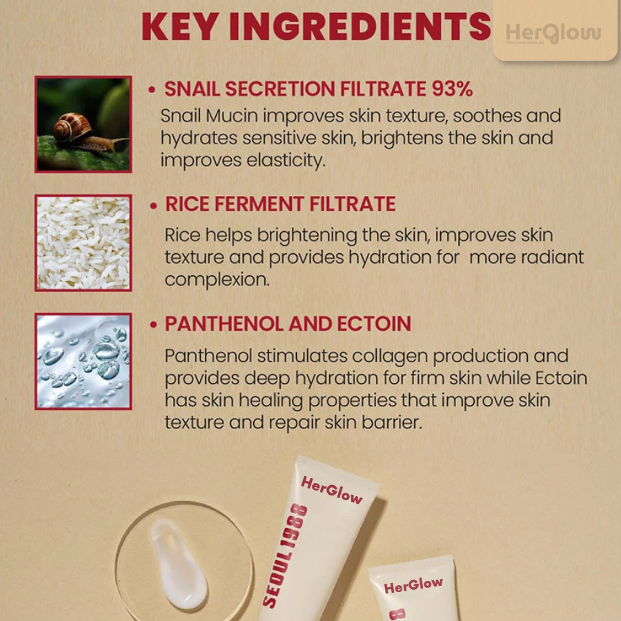 HerGlow™ - Cream : Snail Mucin 97% + Rice